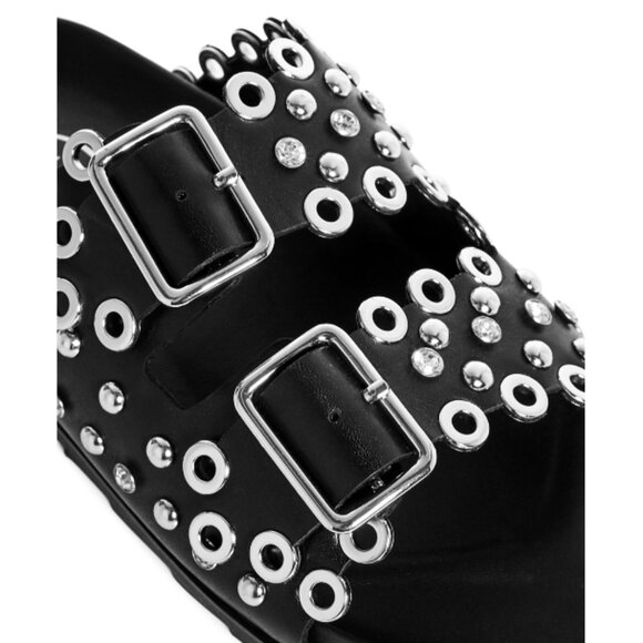 Ash Universe Slide Sandal Black Leather Studded Crystals Birks Flats Edgy Gothic - Picture 5 of 17